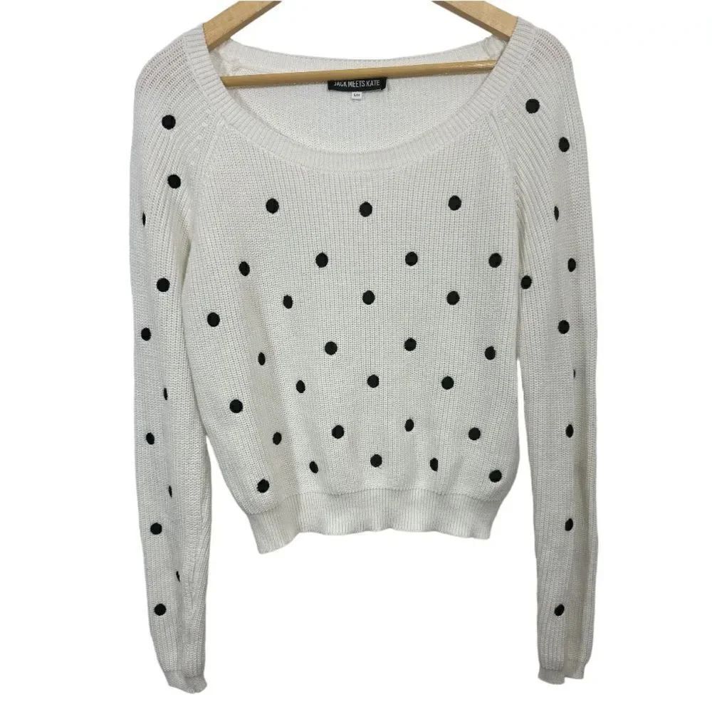 JACK MEETS KATE Women’s Polka Dot Cropped Long Sleeve Sweater White/Black S/M